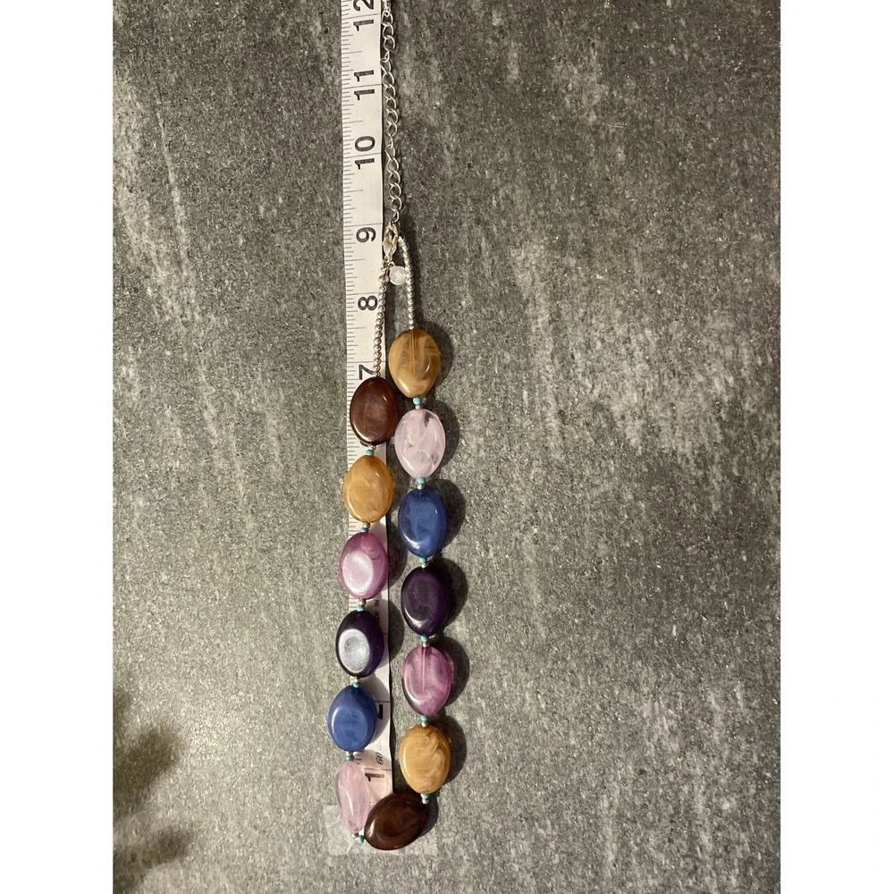 Multi Color Resin Oval Bead Necklace Boho Statement Adjustable Silver Tone Clasp